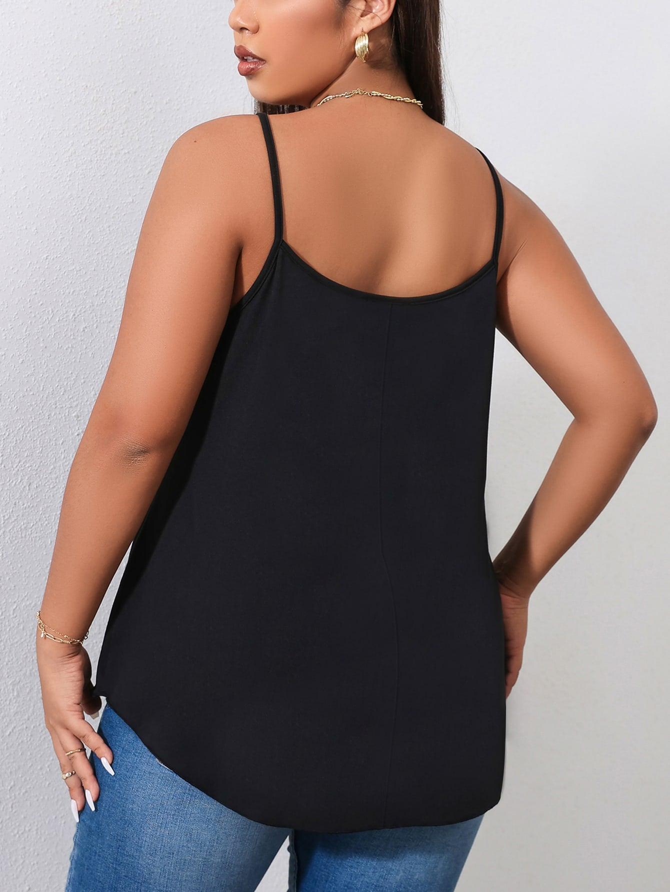 Plus Size Black Thin Strap Vest Top - Modiva Modiva Plus Size Black Thin Strap Vest Top