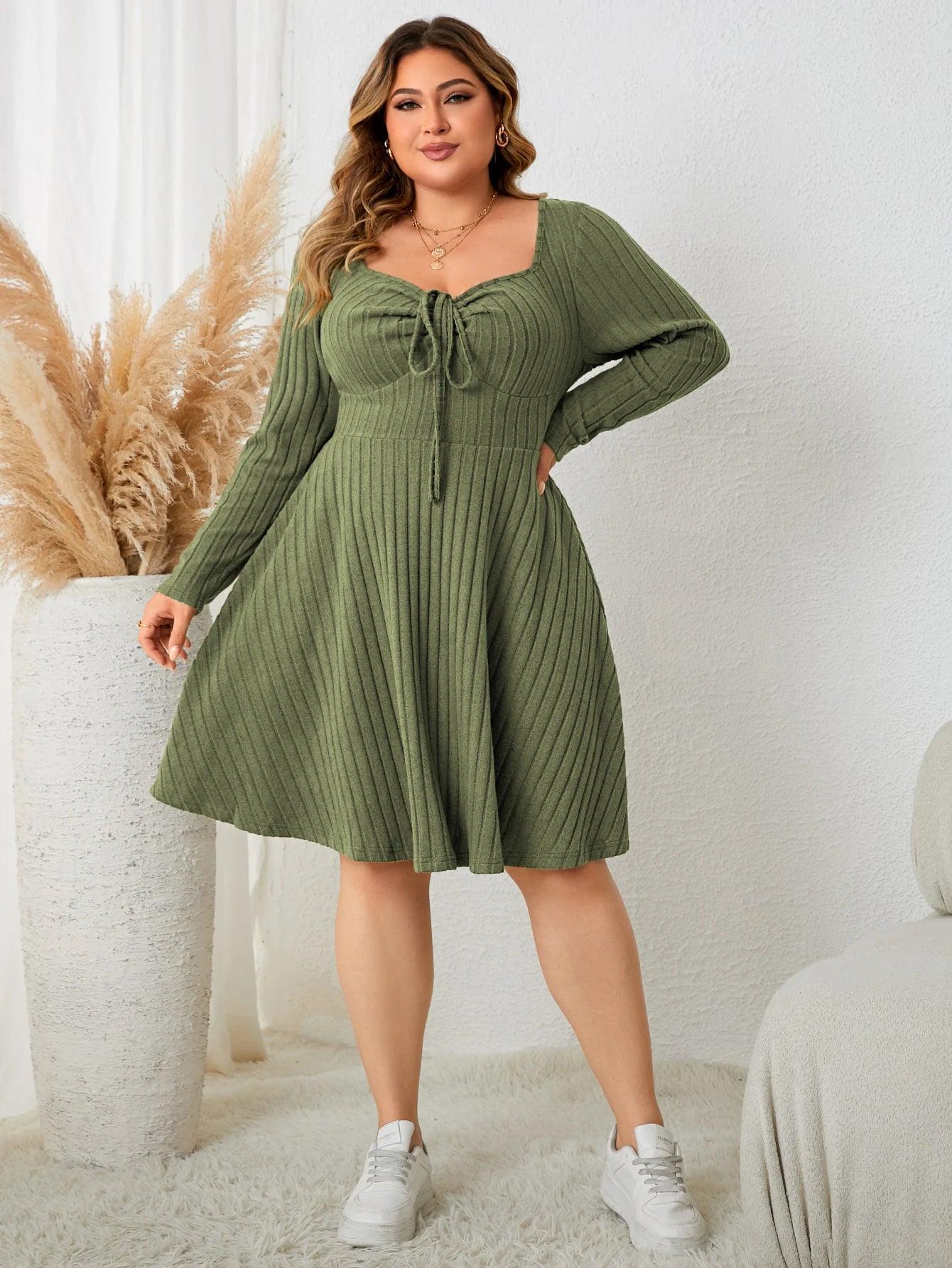 Plus Size Ribbed Long Sleeve Midi Dress - Modiva Modiva Plus Size Ribbed Long Sleeve Midi Dress