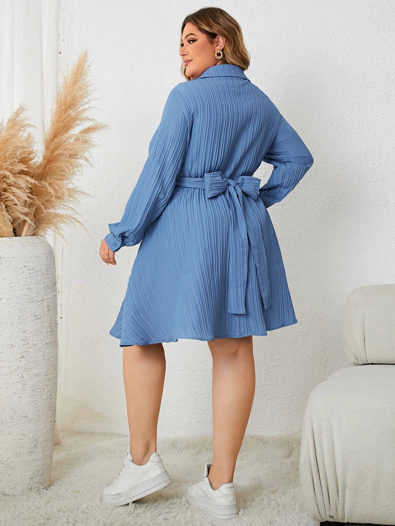 Plus Size Long Sleeve Collared Midi Dress - Modiva Modiva Plus Size Long Sleeve Collared Midi Dress