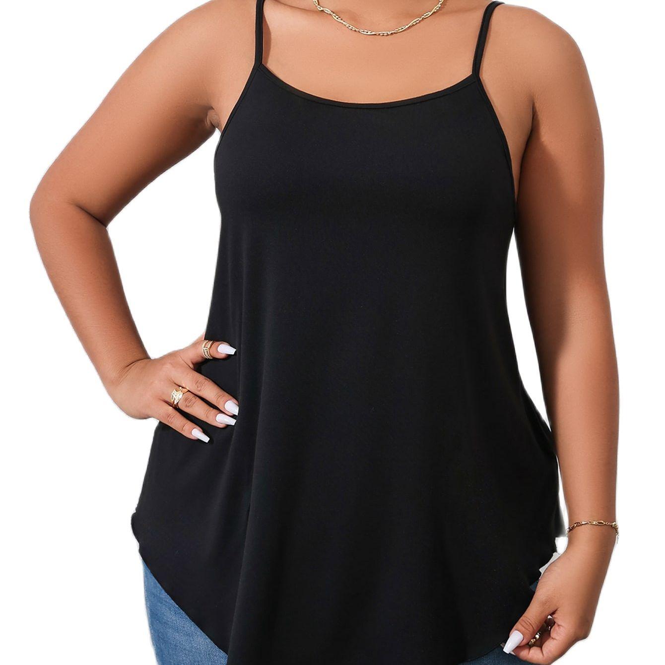 Plus Size Black Thin Strap Vest Top - Modiva Modiva Plus Size Black Thin Strap Vest Top