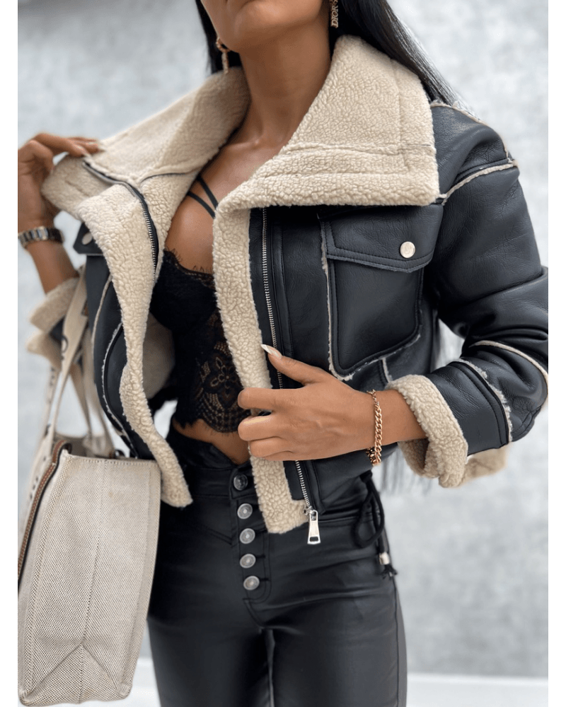 Faux Fur Leather Jacket - Modiva Modiva Faux Fur Leather Jacket