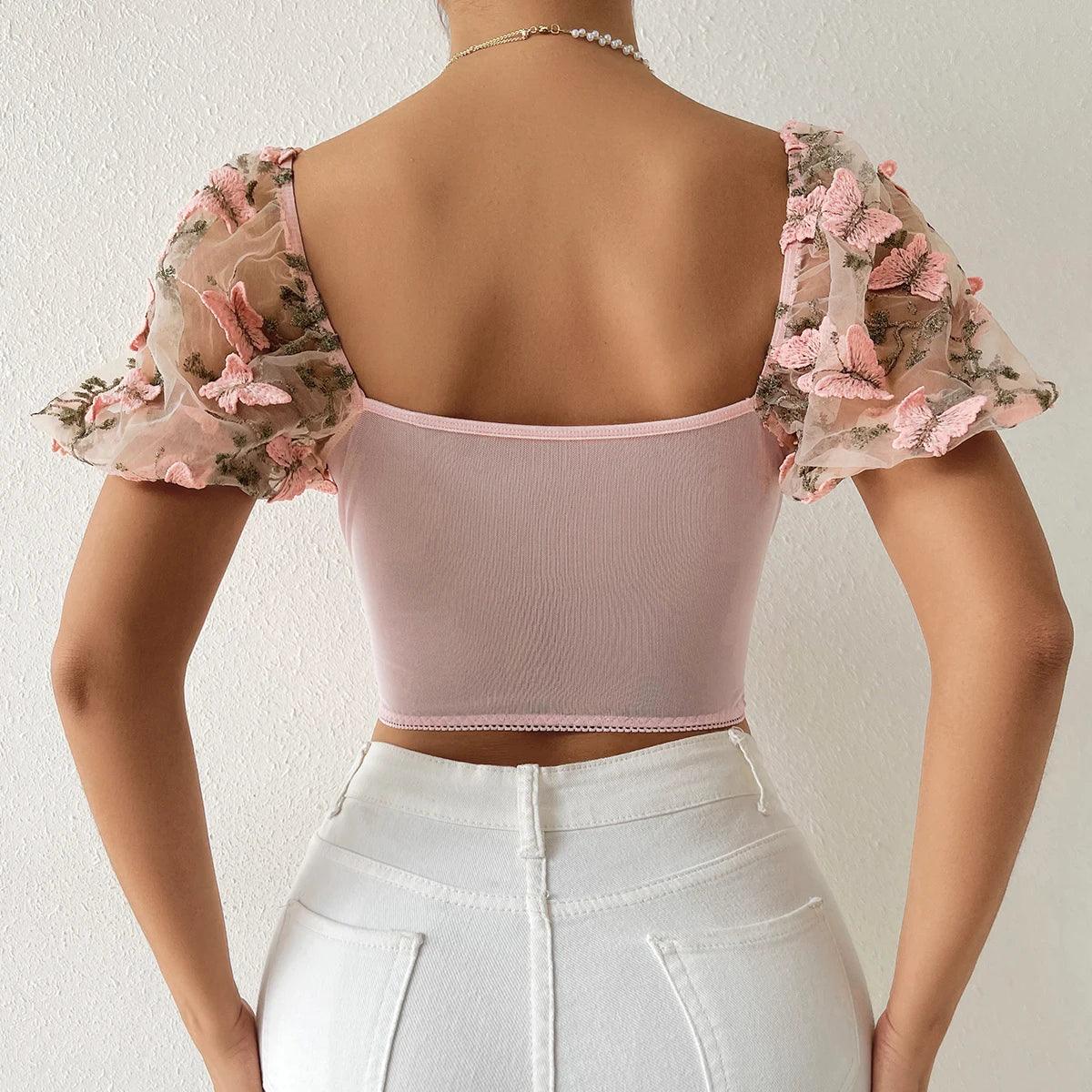 Butterfly Mesh Cropped Corset Top