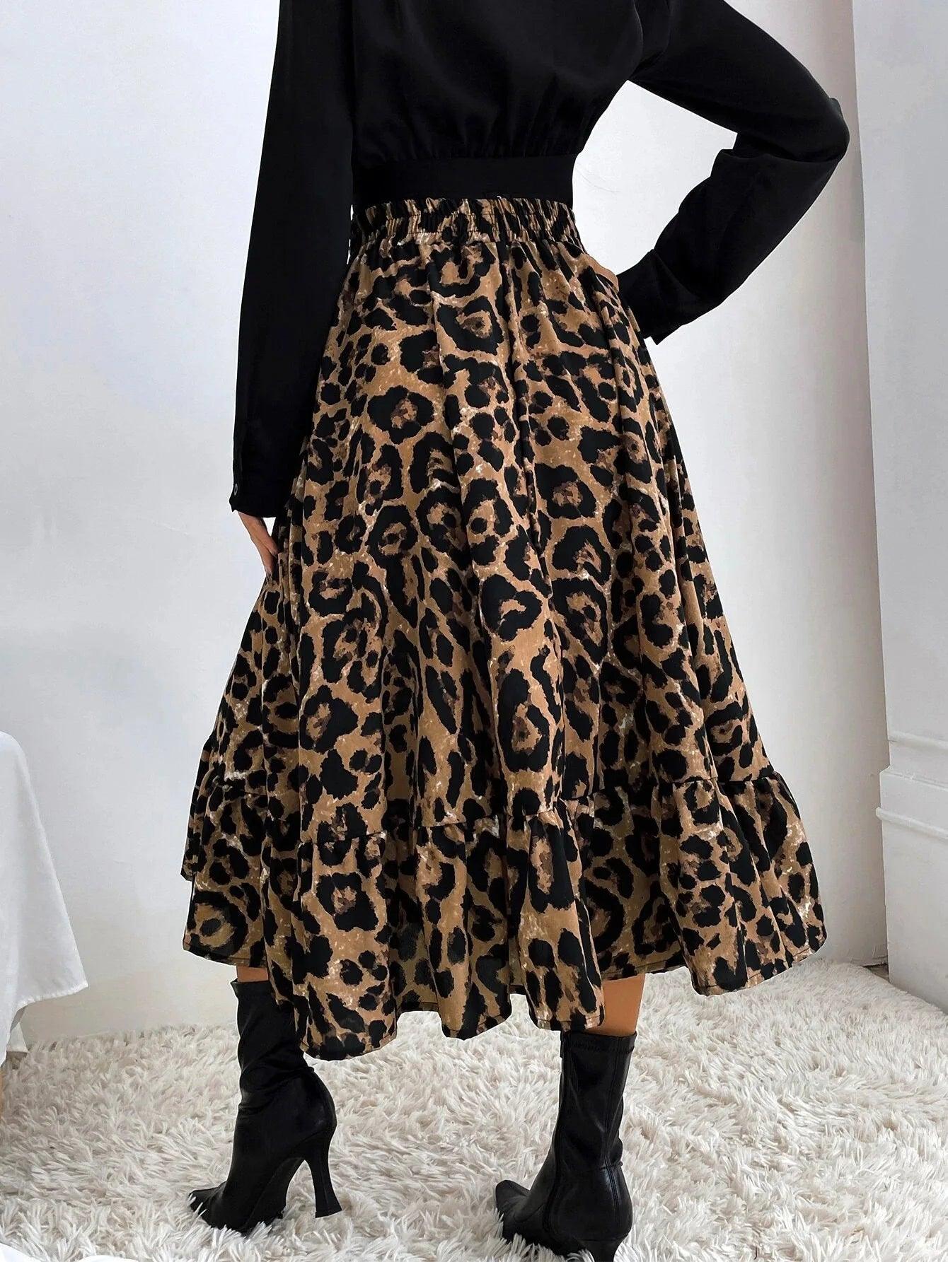 Ruched Waist Leopard Print Maxi Skirt - Modiva Modiva Ruched Waist Leopard Print Maxi Skirt