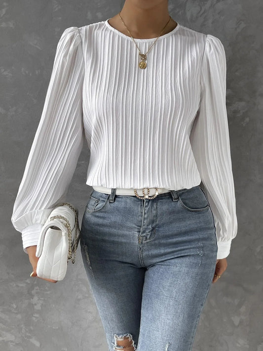 Solid Round Neck Long Sleeve Blouse - Modiva Modiva Solid Round Neck Long Sleeve Blouse