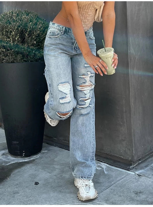 Low Waisted Ripped Front & Back Jeans