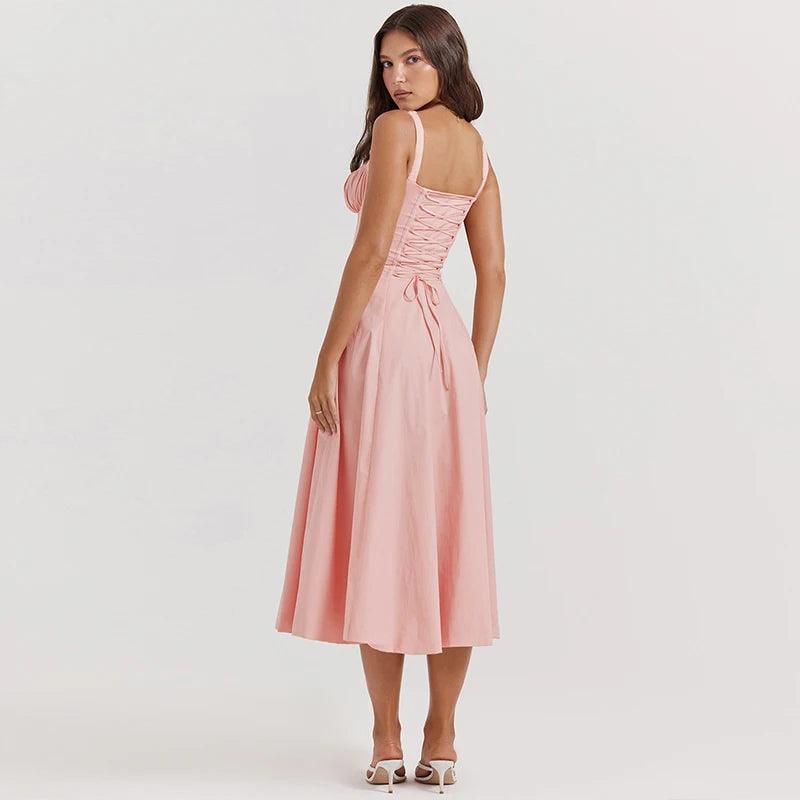 Pink Corset Cross Back Maxi Dress