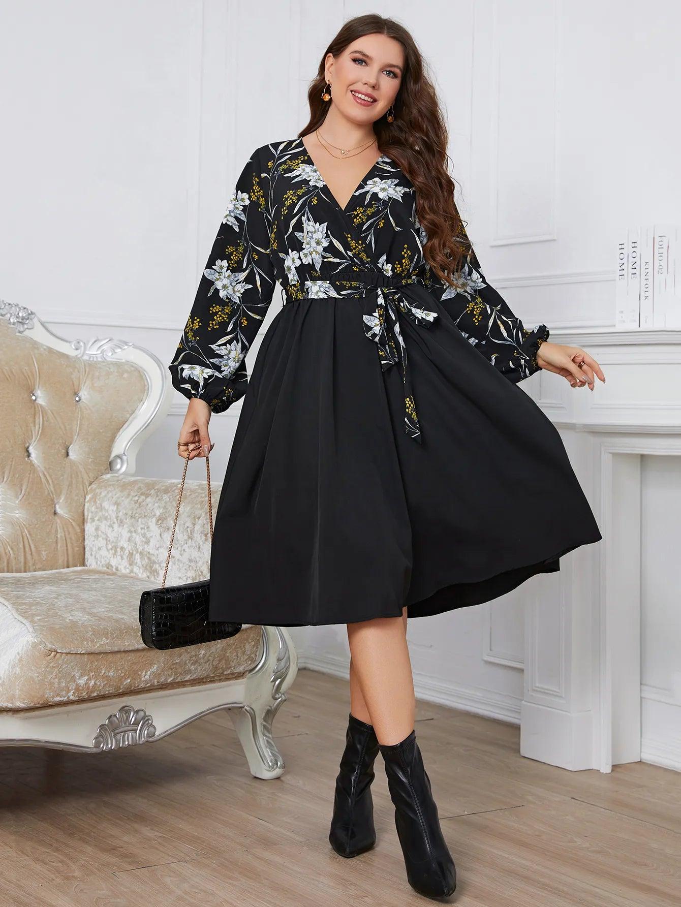 Plus Size Long Sleeve Wrap Midi Dress - Modiva Modiva Plus Size Long Sleeve Wrap Midi Dress