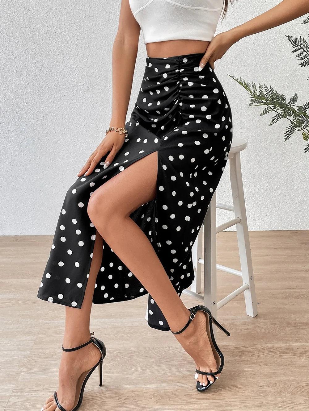 Polka Dot Slit Thigh Maxi Skirt - Modiva Modiva Polka Dot Slit Thigh Maxi Skirt