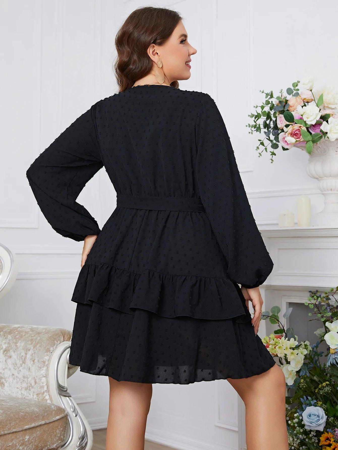 Plus Size Long Sleeve V-Neck Black Dress - Modiva Modiva Plus Size Long Sleeve V-Neck Black Dress