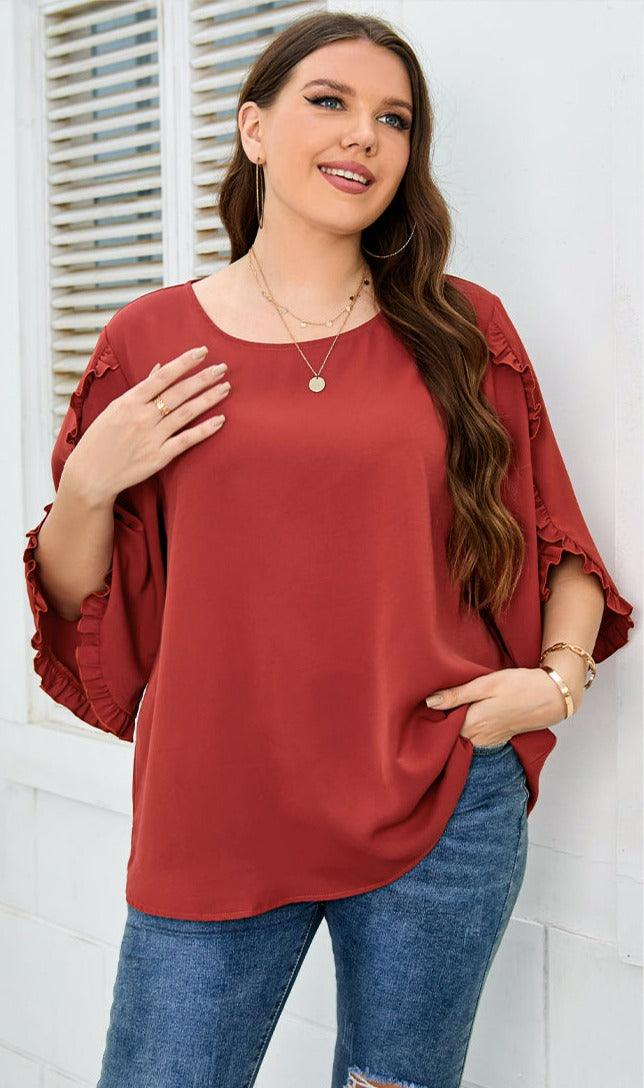 Plus Size Ruffled Sleeve Top - Modiva Modiva Plus Size Ruffled Sleeve Top