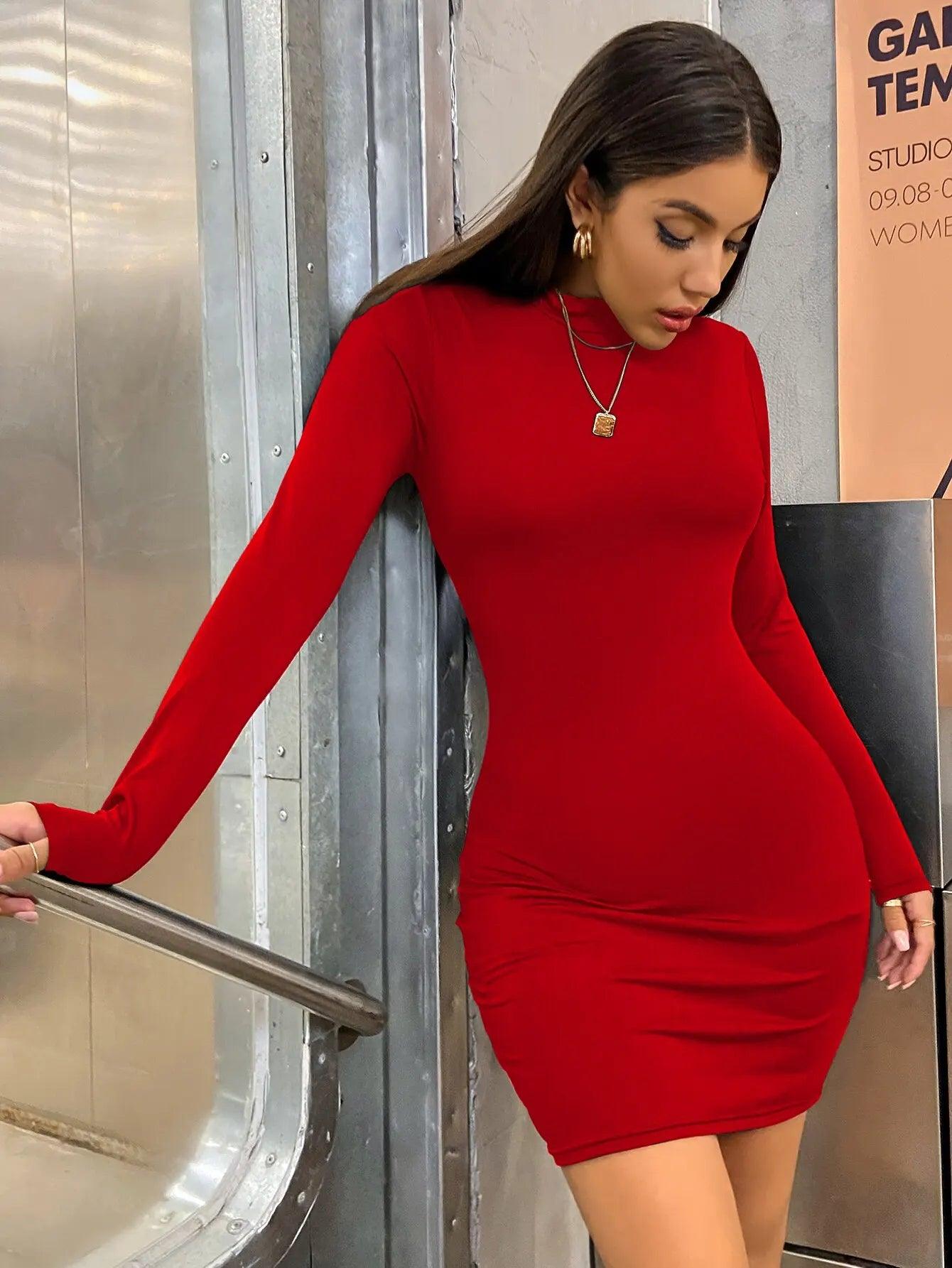 Long Sleeve Round Neck Bodycon Mini Dress