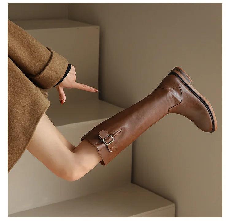 Brown Faux Leather Knee High Boots - Modiva Modiva Brown Faux Leather Knee High Boots