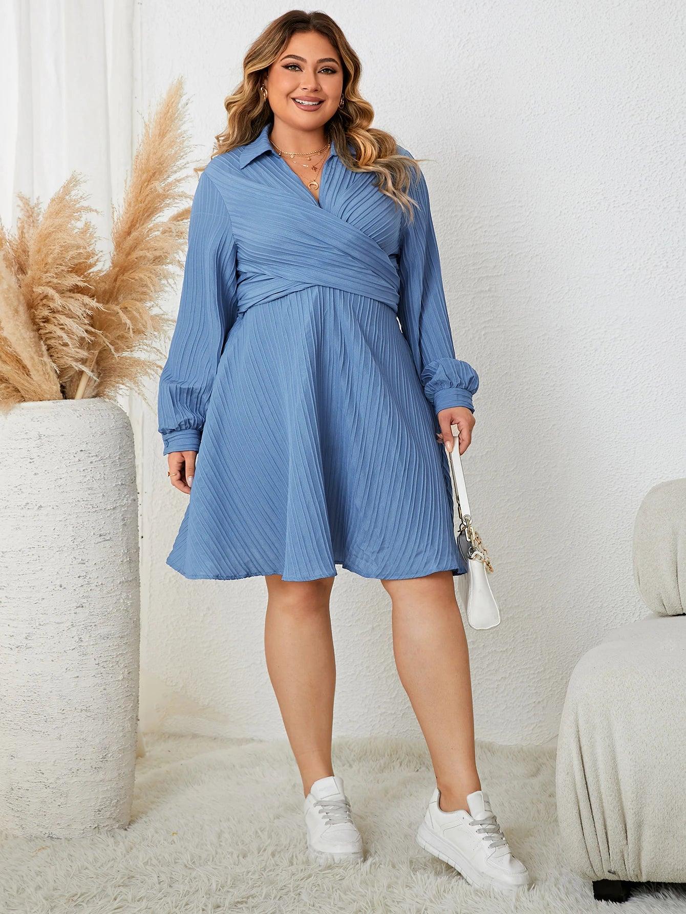 Plus Size Long Sleeve Collared Midi Dress - Modiva Modiva Plus Size Long Sleeve Collared Midi Dress