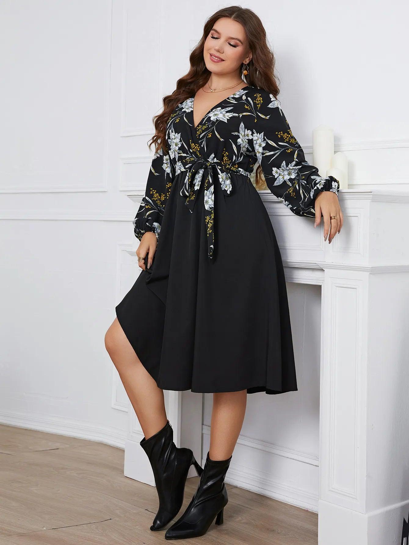 Plus Size Long Sleeve Wrap Midi Dress - Modiva Modiva Plus Size Long Sleeve Wrap Midi Dress