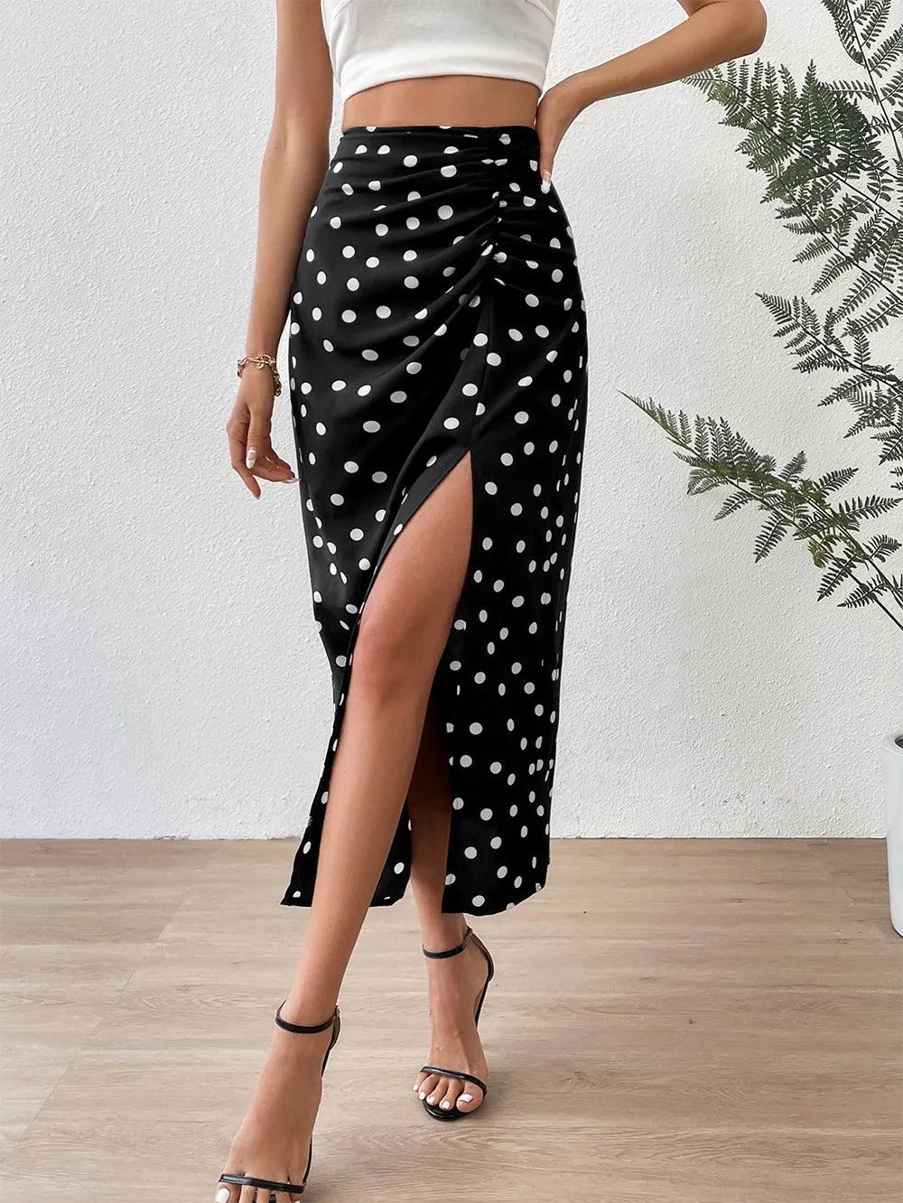 Polka Dot Slit Thigh Maxi Skirt - Modiva Modiva Polka Dot Slit Thigh Maxi Skirt