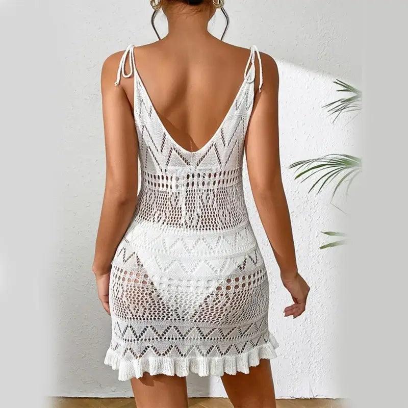 Women showing the back of crochet summer dress 