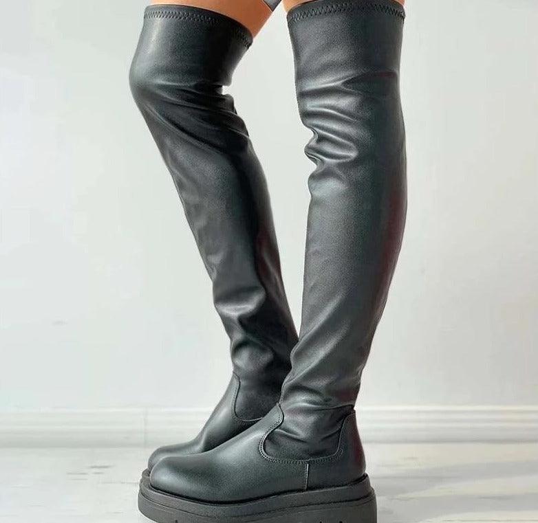 Faux Leather Knee High Platform Boots - Modiva Modiva Faux Leather Knee High Platform Boots