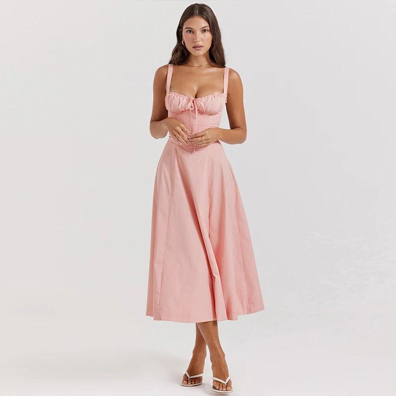 Pink Corset Cross Back Maxi Dress