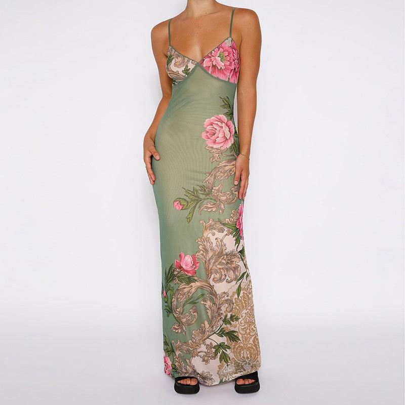 Green Floral Maxi Evening Dress - Modiva Modiva Green Floral Maxi Evening Dress