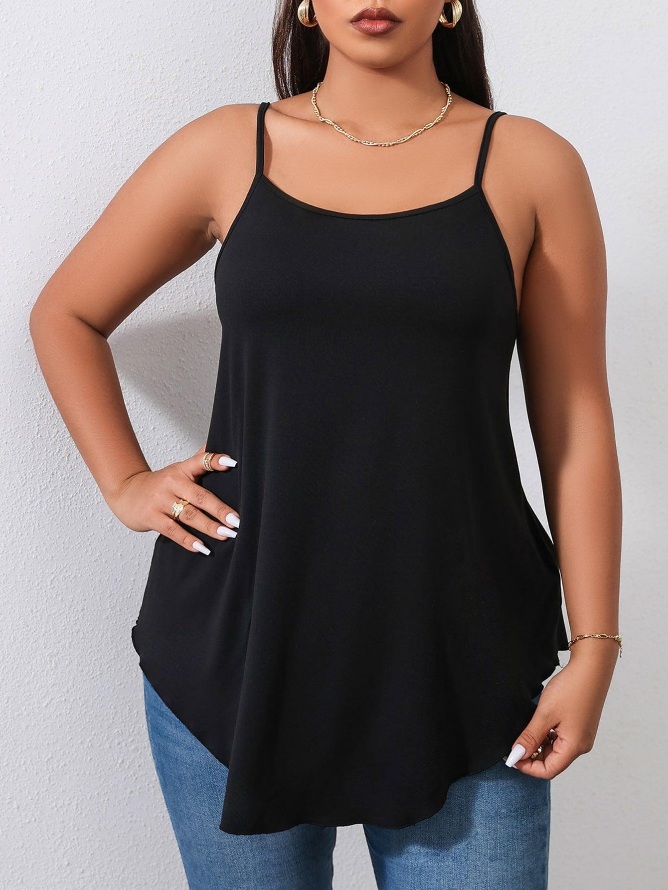 Plus Size Black Thin Strap Vest Top - Modiva Modiva Plus Size Black Thin Strap Vest Top