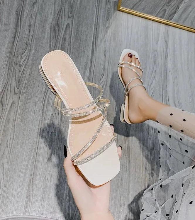 Low Heel Sparkled Strap Sandals