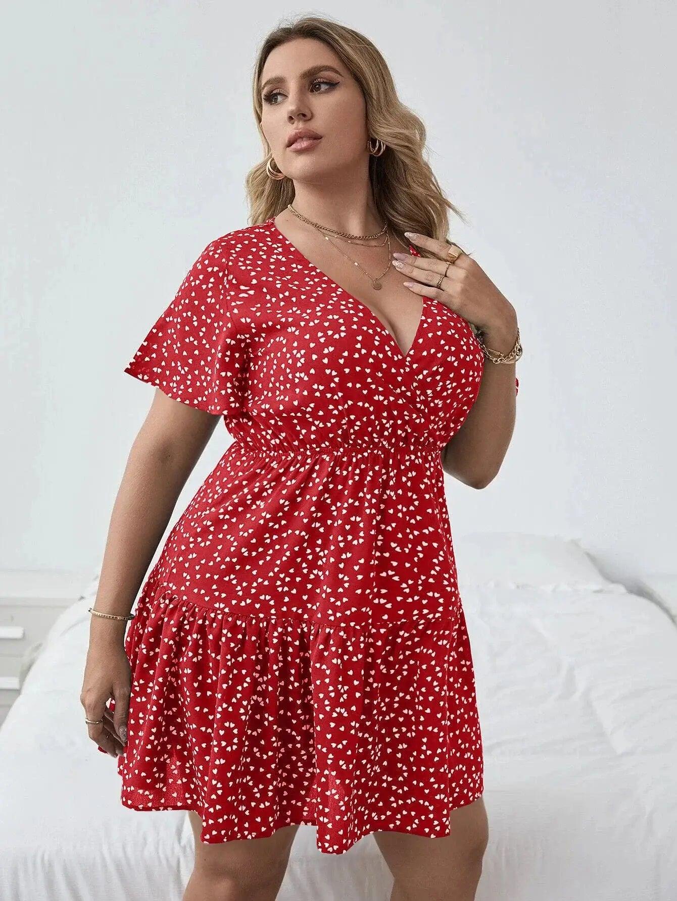 Plus-size model wearing red women's dress