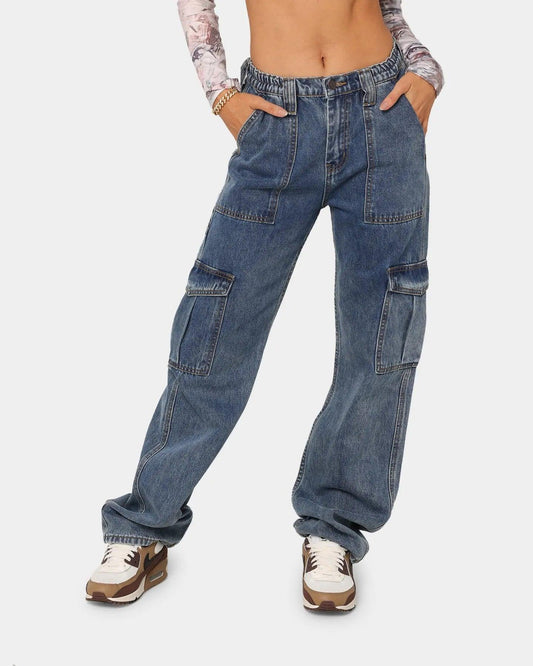 High Waisted Cargo Style Jeans