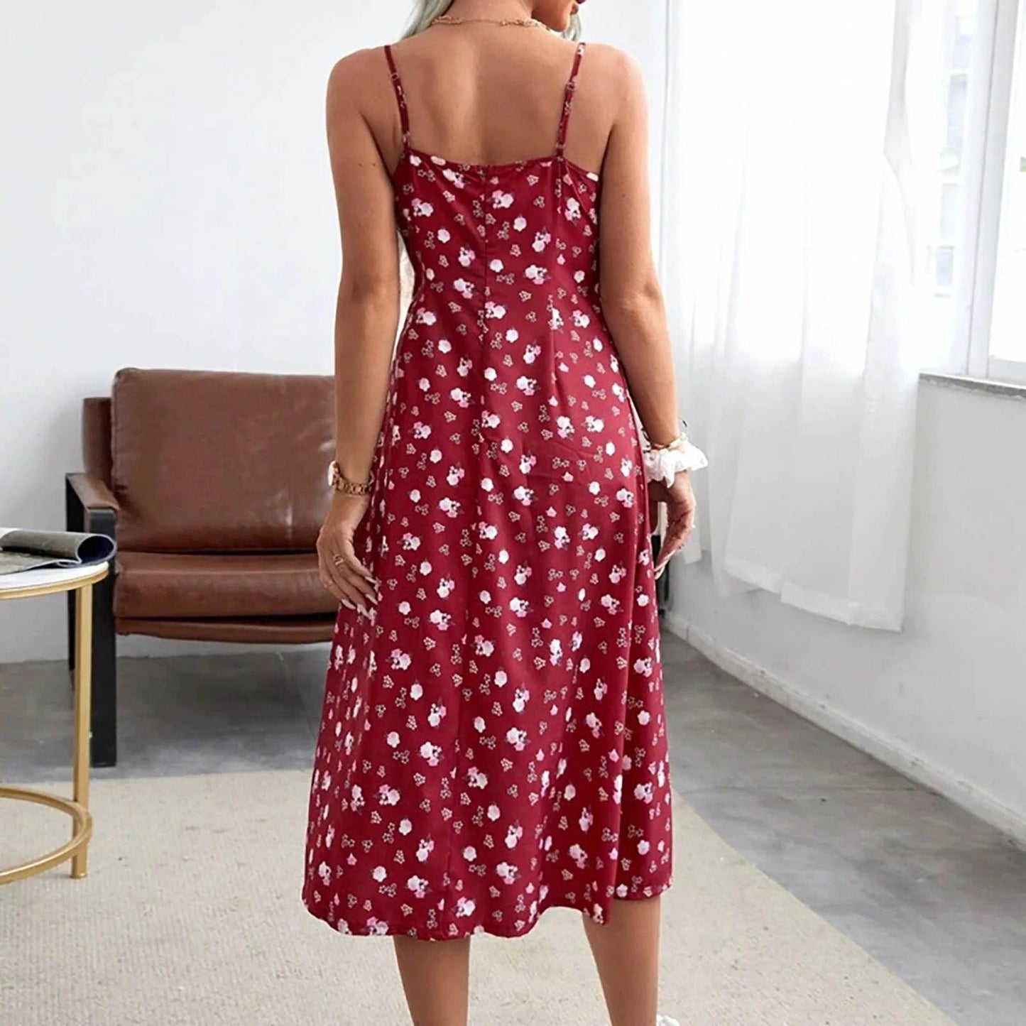 Red Floral Maxi Leg Slit Bodycon Dress