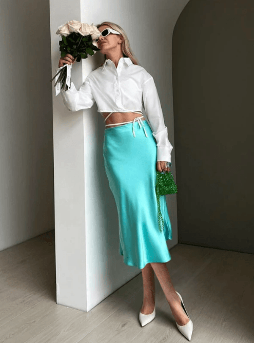 Long Silk Skirt - Modiva S / Cyan My Store Long Silk Skirt