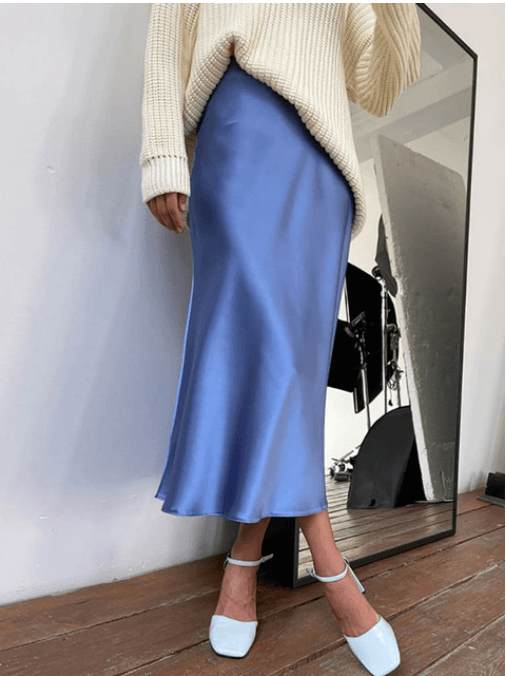 Long Silk Skirt - Modiva S / Blue My Store Long Silk Skirt