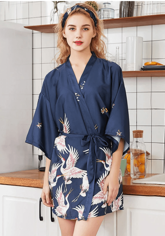 Silk Robe & Matching Night Dress - Modiva M / Blue Robe My Store Sets Silk Robe & Matching Night Dress