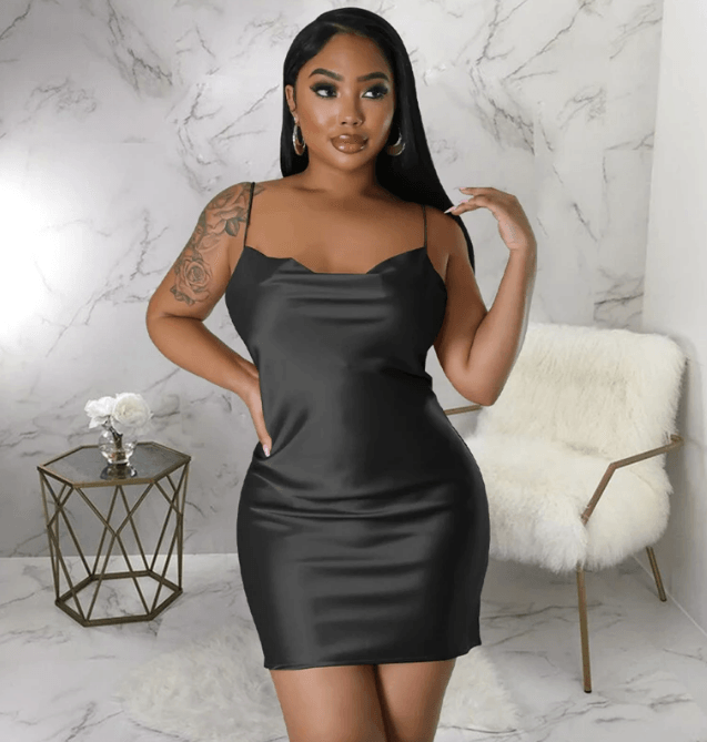 Satin Silk Mini Dress - Modiva S / Black My Store Satin Silk Mini Dress