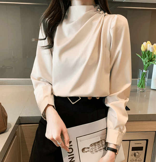 Long Sleeve High Neck Blouse - Modiva My Store Long Sleeve High Neck Blouse