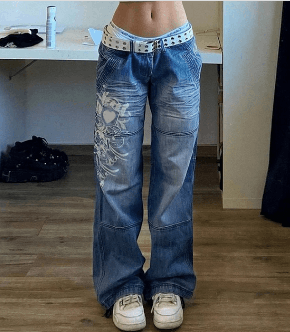 Printed Straight Leg Denim Jeans - Modiva S / Blue My Store Printed Straight Leg Denim Jeans