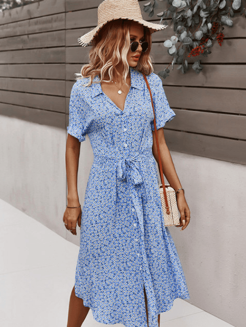 Summer Button-Up Maxi Dress - Modiva S / Blue My Store Summer Button-Up Maxi Dress