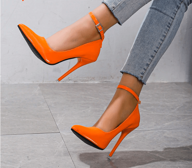 Gloss Pointed Toe Heels - Modiva EU 35/ UK 2 / Orange My Store Gloss Pointed Toe Heels