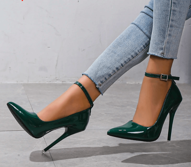 Gloss Pointed Toe Heels - Modiva EU 35/ UK 2 / Dark Green My Store Gloss Pointed Toe Heels