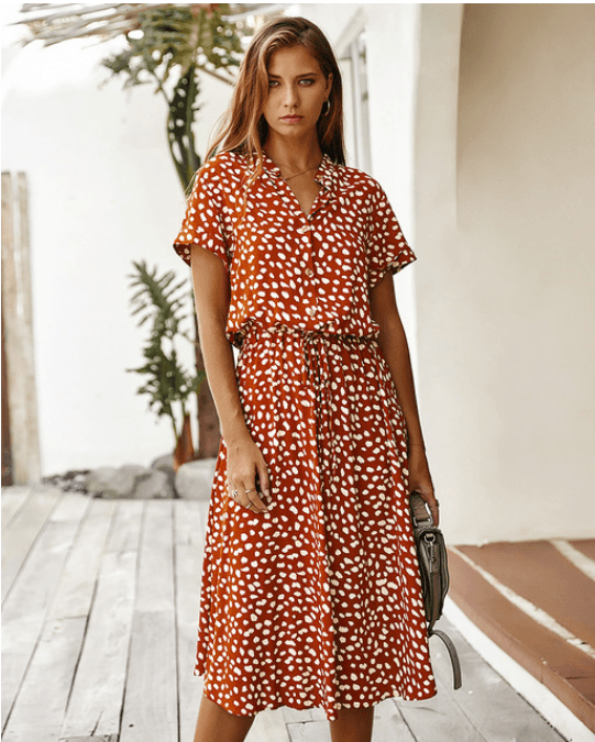 Polka Dot Button Up Maxi Dress - Modiva S / Red My Store Polka Dot Button Up Maxi Dress