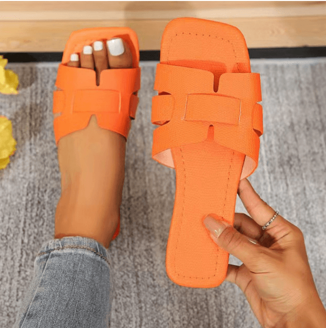 Faux Leather Sliders - Modiva EU 36/ UK 3 / Orange My Store Faux Leather Sliders