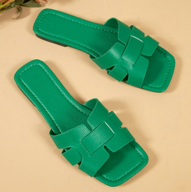 Faux Leather Sliders - Modiva EU 36/ UK 3 / Green My Store Faux Leather Sliders