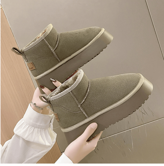 Platform Fur Suede Chelsea Boots - Modiva EU 35/ UK 2 / Grey My Store Platform Fur Suede Chelsea Boots