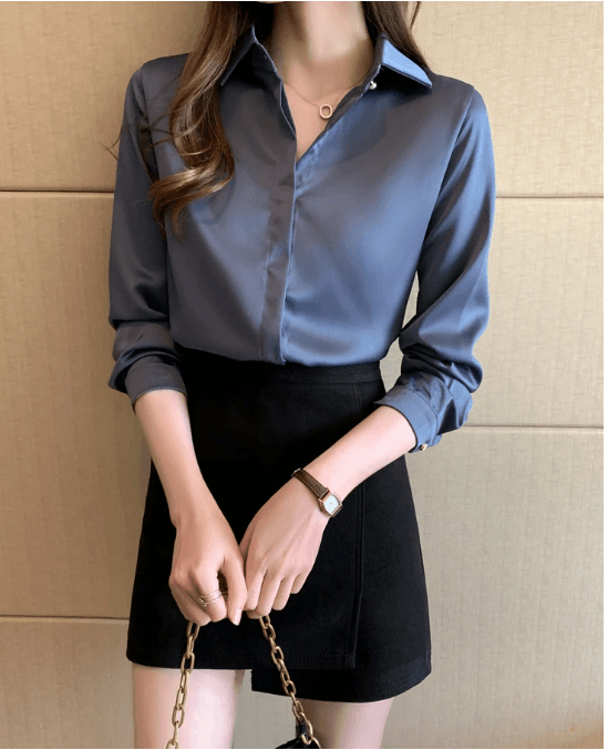 Smart Long Sleeve Silk Blouse - Modiva S / Blue My Store Smart Long Sleeve Silk Blouse