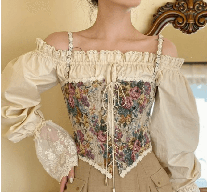 Floral Lace Up Corset Top - Modiva My Store Floral Lace Up Corset Top