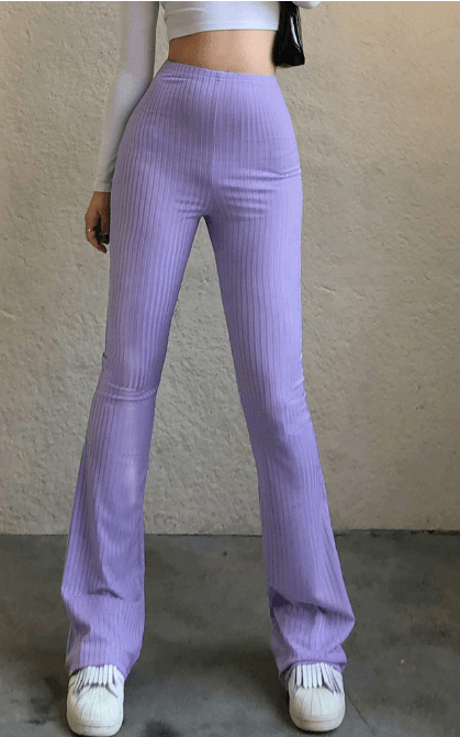 Purple Ribbed Flares - Modiva My Store Purple Ribbed Flares