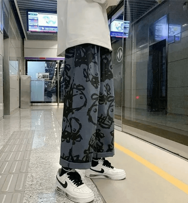 Cartoon Graffiti Style Straight Leg Jeans - Modiva S / Black & Grey My Store Cartoon Graffiti Style Straight Leg Jeans