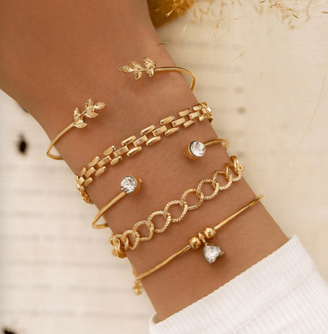 5 Pack Gold Bracelet Bangles - Modiva Modiva 5 Pack Gold Bracelet Bangles