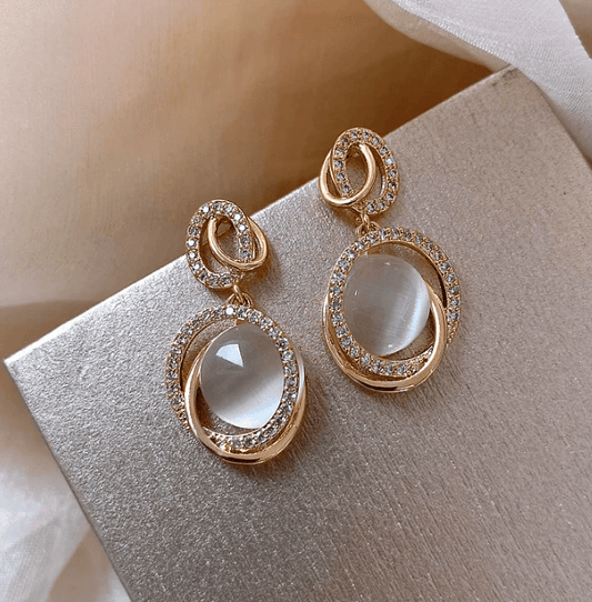 Gold Oval Gem Earrings - Modiva Modiva Gold Oval Gem Earrings