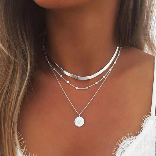 Simple Three-Layered Silver Necklace - Modiva Modiva Simple Three-Layered Silver Necklace