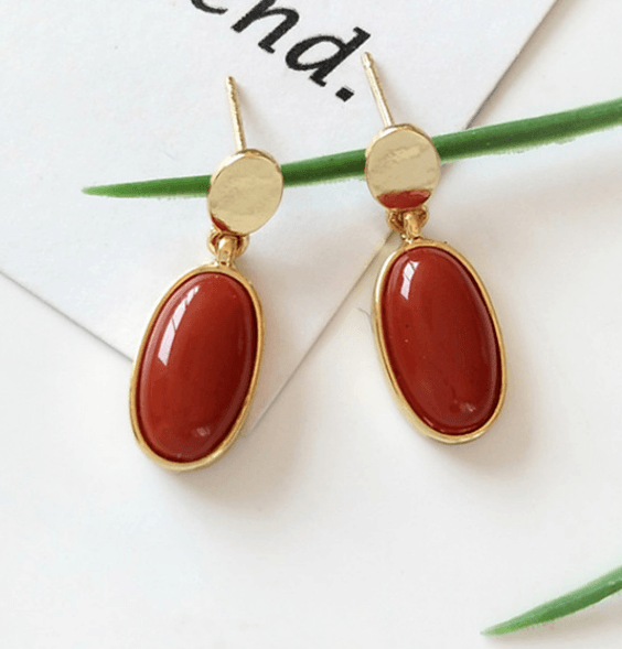 Small Oval Earrings - Modiva Red Modiva Small Oval Earrings