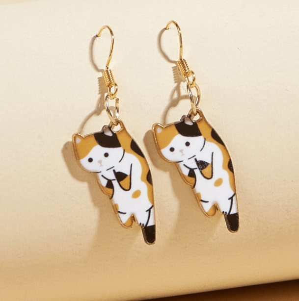 Kitten Dangle Earrings - Modiva Orange/ Black & White Modiva Kitten Dangle Earrings